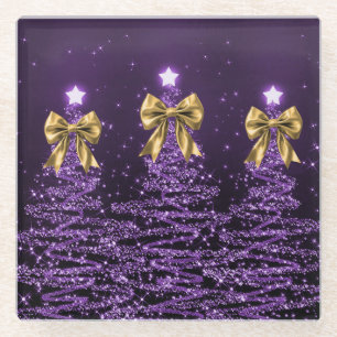 Weihnachtsglänzende Bäume Lila Falscher Goldbogen Glasuntersetzer