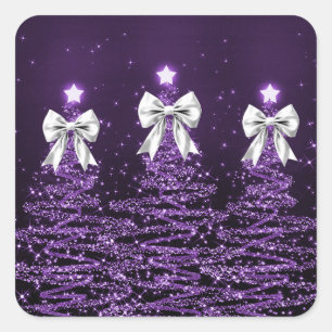 Weihnachtsglänzende Bäume Lila Falscher Silberner Quadratischer Aufkleber