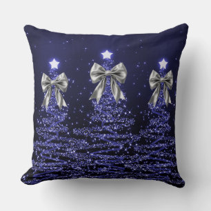 Weihnachtsglänzende Bäume Navy Faux Silberbogen Kissen