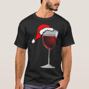 Weihnachtsglas mit Rotwein und Weihnachtsmannmütze T-Shirt