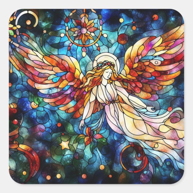 Weihnachtsglasaufkleber in Aquarellfarbe Quadratischer Aufkleber (Vorderseite)