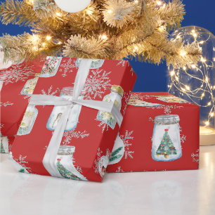 Weihnachtsgläser und Schneeflocken Rot Geschenkpapier