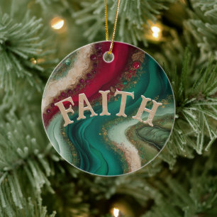 Weihnachtsglaube Immergrüne Cranberry & Gold Keramik Ornament