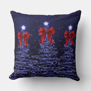 Weihnachtsglitzbäume Navy Faux roter Bogen Kissen