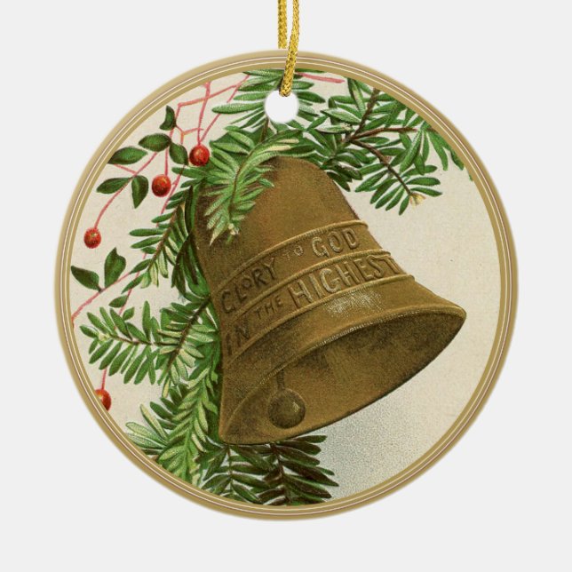 Weihnachtsglocke (Evergreen) Gold Keramik Ornament (Vorne)