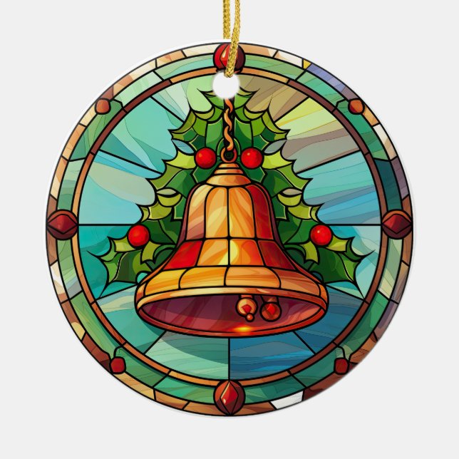 Weihnachtsglocke im Buntglasstil Keramik Ornament (Vorne)