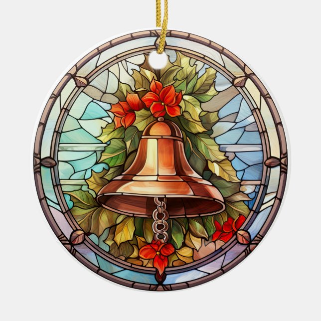 Weihnachtsglocke im Buntglasstil Keramik Ornament (Vorne)