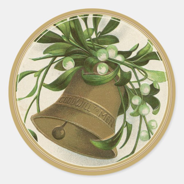 Weihnachtsglocke (Mistletoe) Gold Runder Aufkleber (Vorderseite)