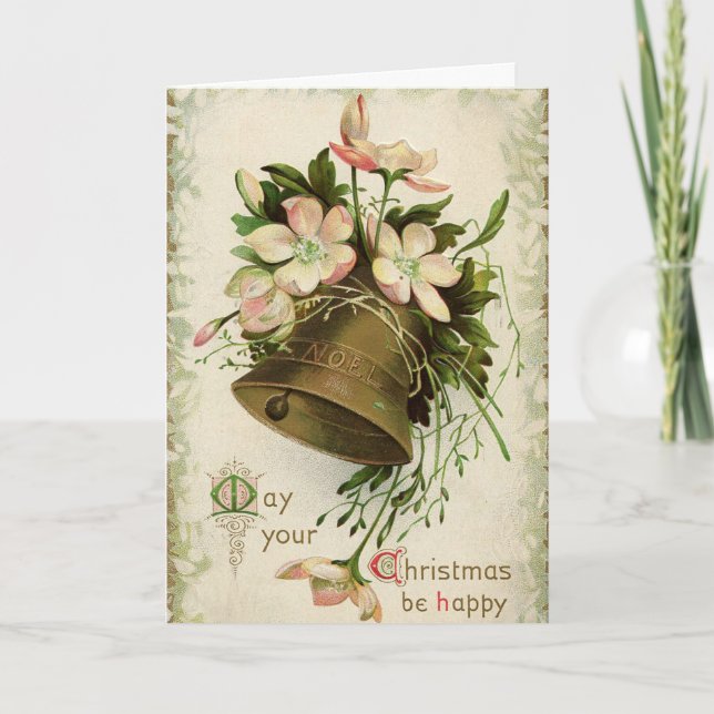 Weihnachtsglocke (Rosa Blütenkarte) Feiertagskarte (Vorderseite)