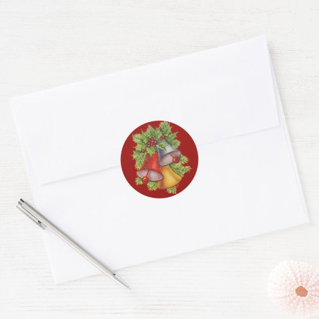 Weihnachtsglocken auf Blue Classic Round Sticker (Umschlag)
