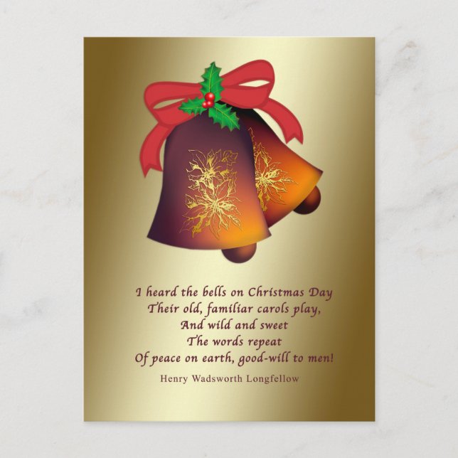 Weihnachtsglocken auf Gold Feiertagspostkarte (Vorderseite)