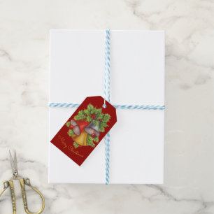 Weihnachtsglocken auf Gold-Geschenketiketten Geschenkanhänger