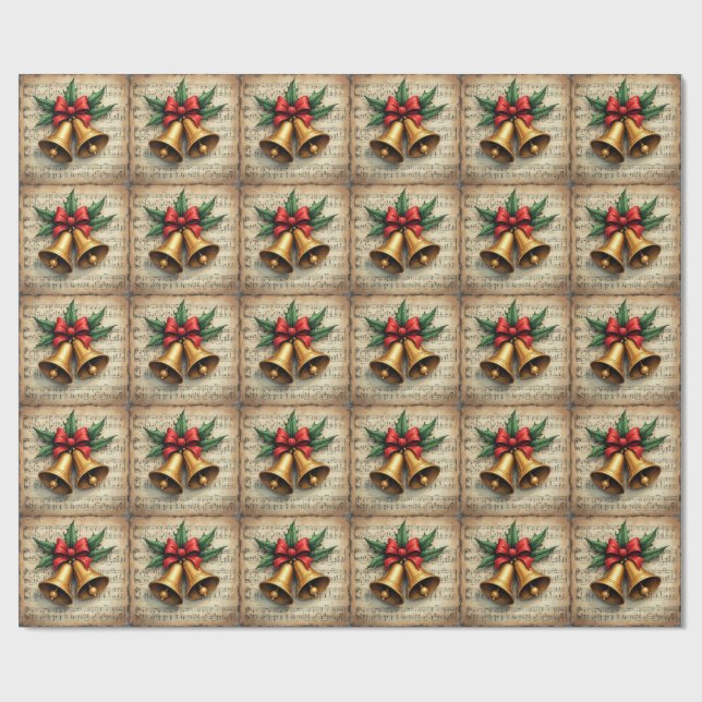 Weihnachtsglocken auf Notenpapier, Geschenkpapier (Flach)