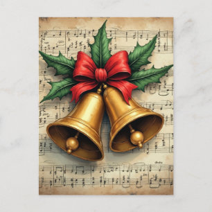 Weihnachtsglocken auf Notenpapier, Postkarte