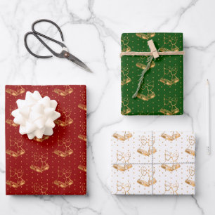 Weihnachtsglocken auf Rot, Grün und Weiß Geschenkpapier Set