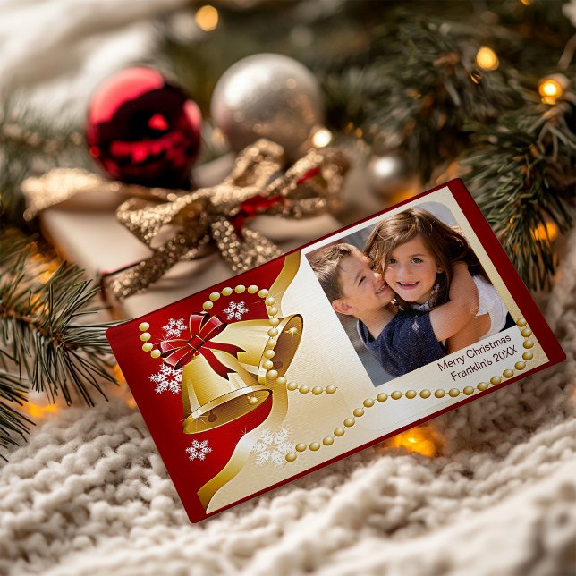Weihnachtsglocken & Becher - Ihr Foto Feiertagskarte (Christmas Bells & Beads Your Photo Holiday Card)