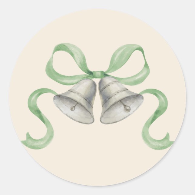 Weihnachtsglocken & Bow-Sticker - grün Runder Aufkleber (Vorderseite)