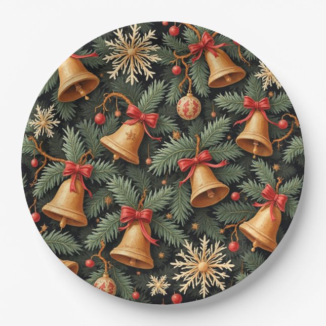 Weihnachtsglocken, Dekoratives Muster. Pappteller (Vorderseite)