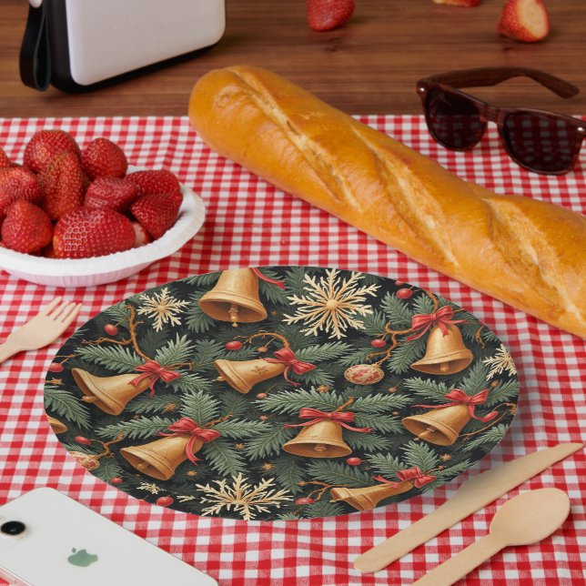 Weihnachtsglocken, Dekoratives Weihnachtsmuster, Pappteller (Picknick)