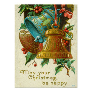 Weihnachtsglocken, festliche Vintage-Grußkarte Poster
