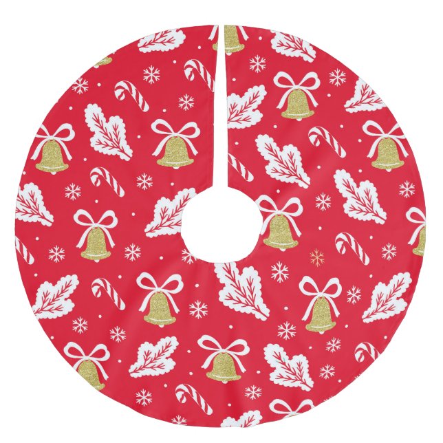 Weihnachtsglocken Gold, Bonbons Schneeflocken Polyester Weihnachtsbaumdecke (Vorderseite)