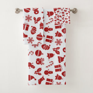 Weihnachtsglocken Gray Red Minimal Muster Badhandtuch Set