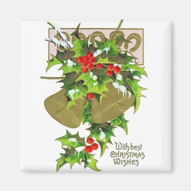 Weihnachtsglocken & Holly Vintag Magnet (Vorne)