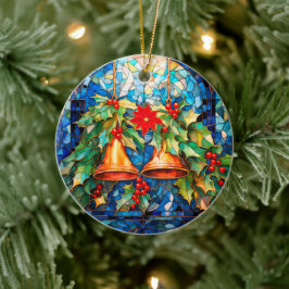 Weihnachtsglocken im Glass und Poinsettia Keramik Ornament