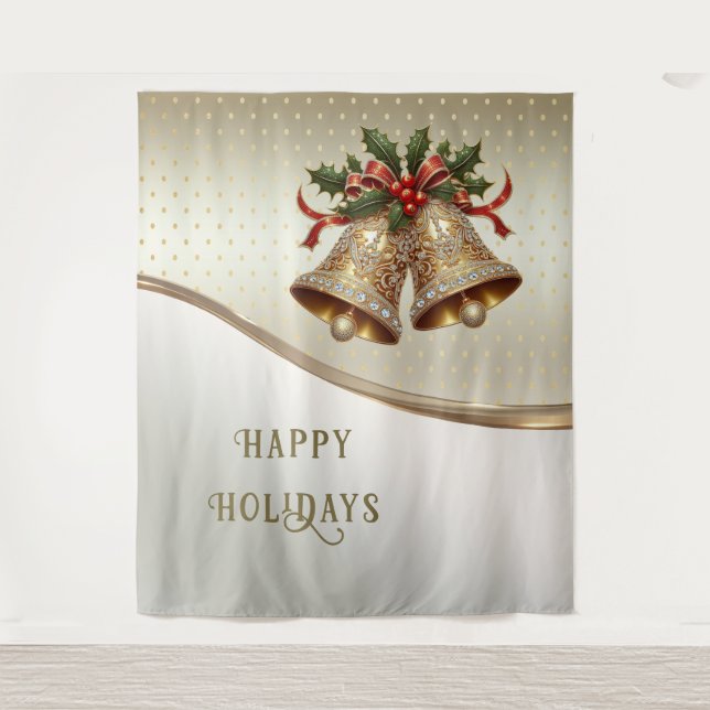 Weihnachtsglocken im Gold Background Wandteppich (Vorderseite)