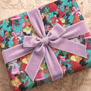 Weihnachtsglocken in festlichem Rot-Aqua-Retro-Sti Geschenkpapier