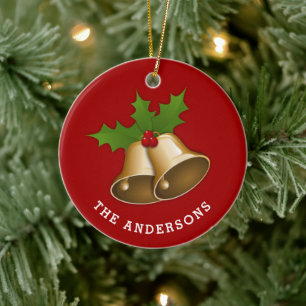 Weihnachtsglocken mit Holly Personalisierter Keram Keramik Ornament
