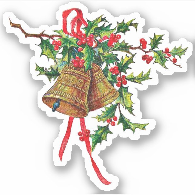 Weihnachtsglocken mit Holly Vinyl Aufkleber (Vorderseite)