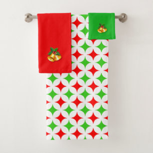 Weihnachtsglocken und grünes rotes Diamantsternmus Badhandtuch Set