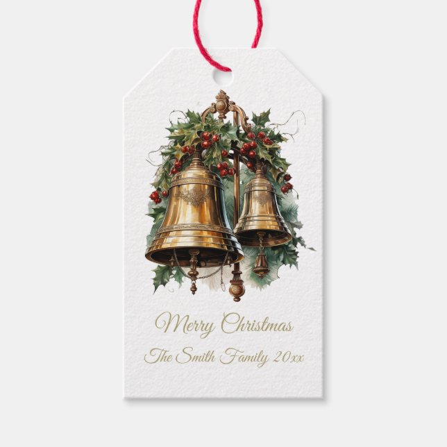 Weihnachtsglocken und Holgeschenktafel Geschenkanhänger (Vorderseite)
