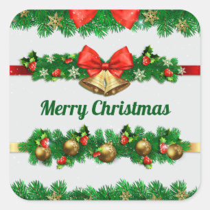 Weihnachtsglocken und Hollies-Sticker-Siegel Quadratischer Aufkleber