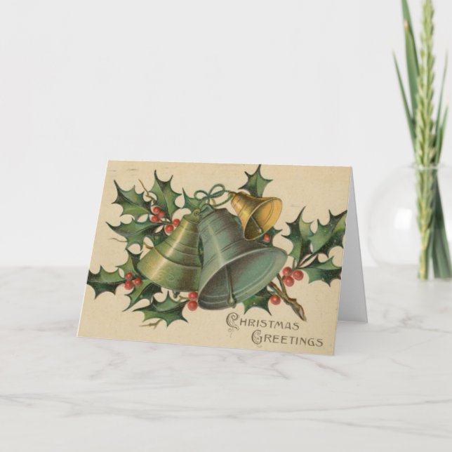 Weihnachtsglocken und Holly Feiertagskarte (Vorderseite)
