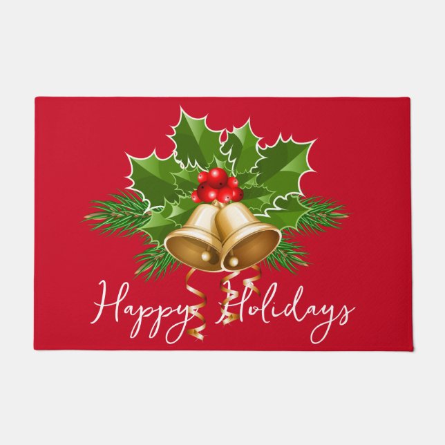 Weihnachtsglocken und Holly Fußmatte (Vorderseite)