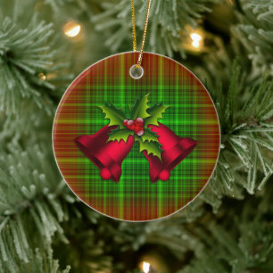 Weihnachtsglocken und Holly Keramikornament
