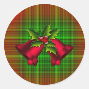 Weihnachtsglocken und Holly Runder Aufkleber