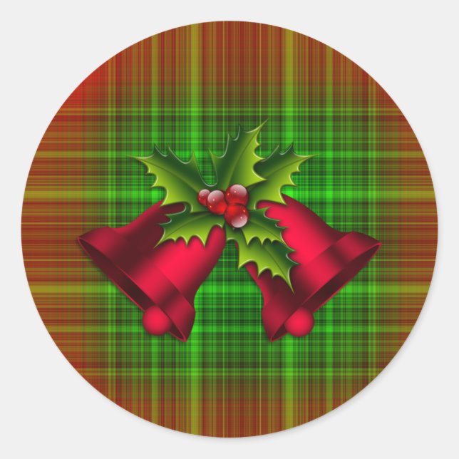Weihnachtsglocken und Holly Runder Aufkleber (Vorderseite)