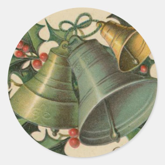 Weihnachtsglocken und Holly Runder Aufkleber (Vorderseite)