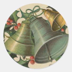 Weihnachtsglocken und Holly Runder Aufkleber
