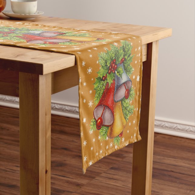 Weihnachtsglocken und Schneeflocken Gold Table Run Kurzer Tischläufer (Beispiel)