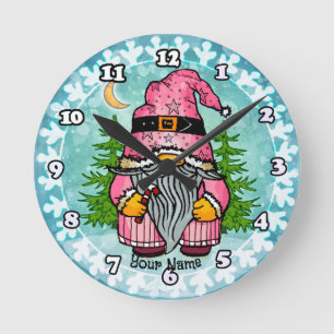 Weihnachtsgnom  runde wanduhr