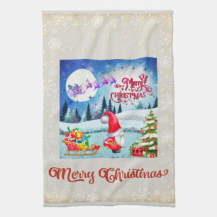 Weihnachtsgnom und Geschenke von Santas Schlitten Geschirrtuch