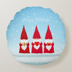 Weihnachtsgnome auf Hellblau Rundes Kissen