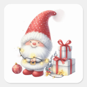 Weihnachtsgnome-Aufkleber Quadratischer Aufkleber