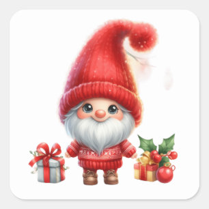 Weihnachtsgnome-Aufkleber Quadratischer Aufkleber