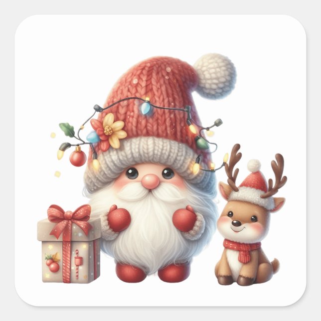 Weihnachtsgnome-Aufkleber Quadratischer Aufkleber (Vorderseite)