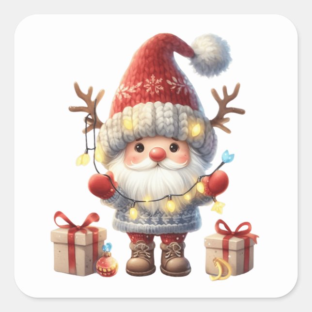 Weihnachtsgnome-Aufkleber Quadratischer Aufkleber (Vorderseite)